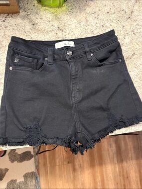 Black Distressed High-Rise Kancan Denim Shorts